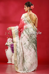 French Wine-White Bandhni Silk Saree - Unique and Elegant - Craftyle