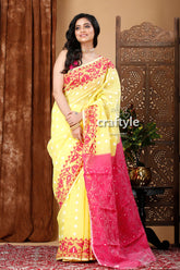 French Wine Yellow Jamdani Saree - Timeless Elegance for Any Occasion - Craftyle