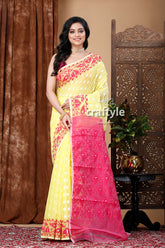 French Wine Yellow Jamdani Saree - Timeless Elegance for Any Occasion - Craftyle