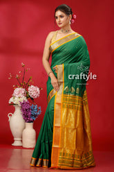 Fun Green Zari Border Beautiful Bomkai Silk Saree - Craftyle