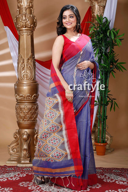 Golden Blue Handloom Cotton Saree-Craftyle