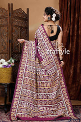 Grape Purple Silk Kantha Stitch Saree-Craftyle