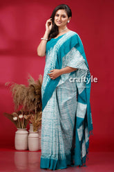 Green Shibori Handwoven Cotton Saree - Artisan Craftsmanship - Craftyle