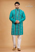 Gujrati Stitch Jungle Green Kantha Work Cotton Kurta for Men - Craftyle