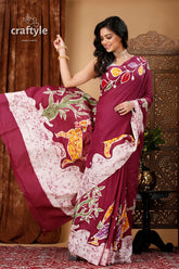 Hand Batik Pure Cotton Saree - Village Theme - Classic Design - Craftyle