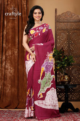 Hand Batik Pure Cotton Saree - Village Theme - Classic Design - Craftyle