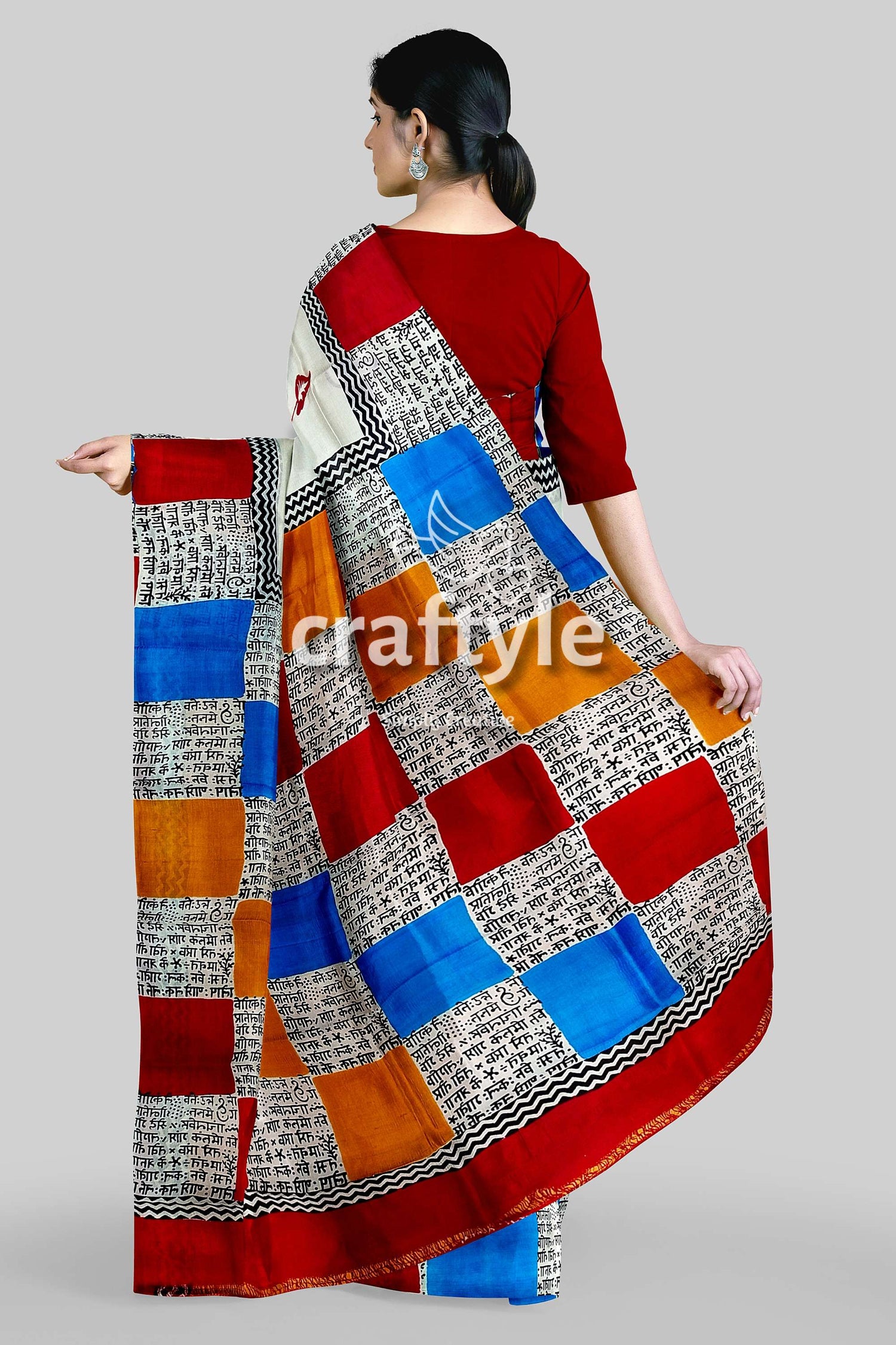 Hand Block Print Multicolor Pure Mulberry Silk Saree - Exclusive Design - Craftyle