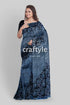 Hand Block Printed Mulberry Pure Silk Saree - Silver Lake Blue - Craftyle