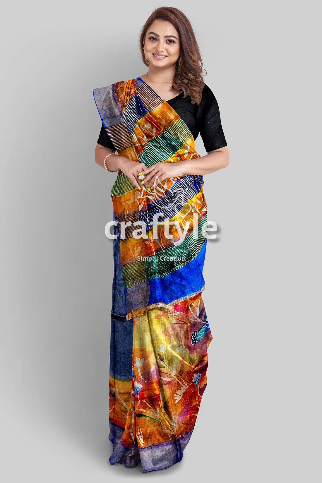 Hand Painted Butterfly Design Zari Pure Tussar Saree - Perfect for Any Occasion - Craftyle