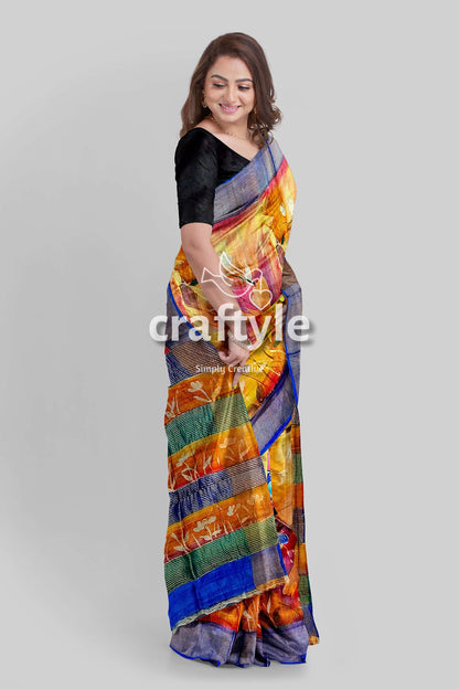 Hand Painted Butterfly Design Zari Pure Tussar Saree - Perfect for Any Occasion - Craftyle