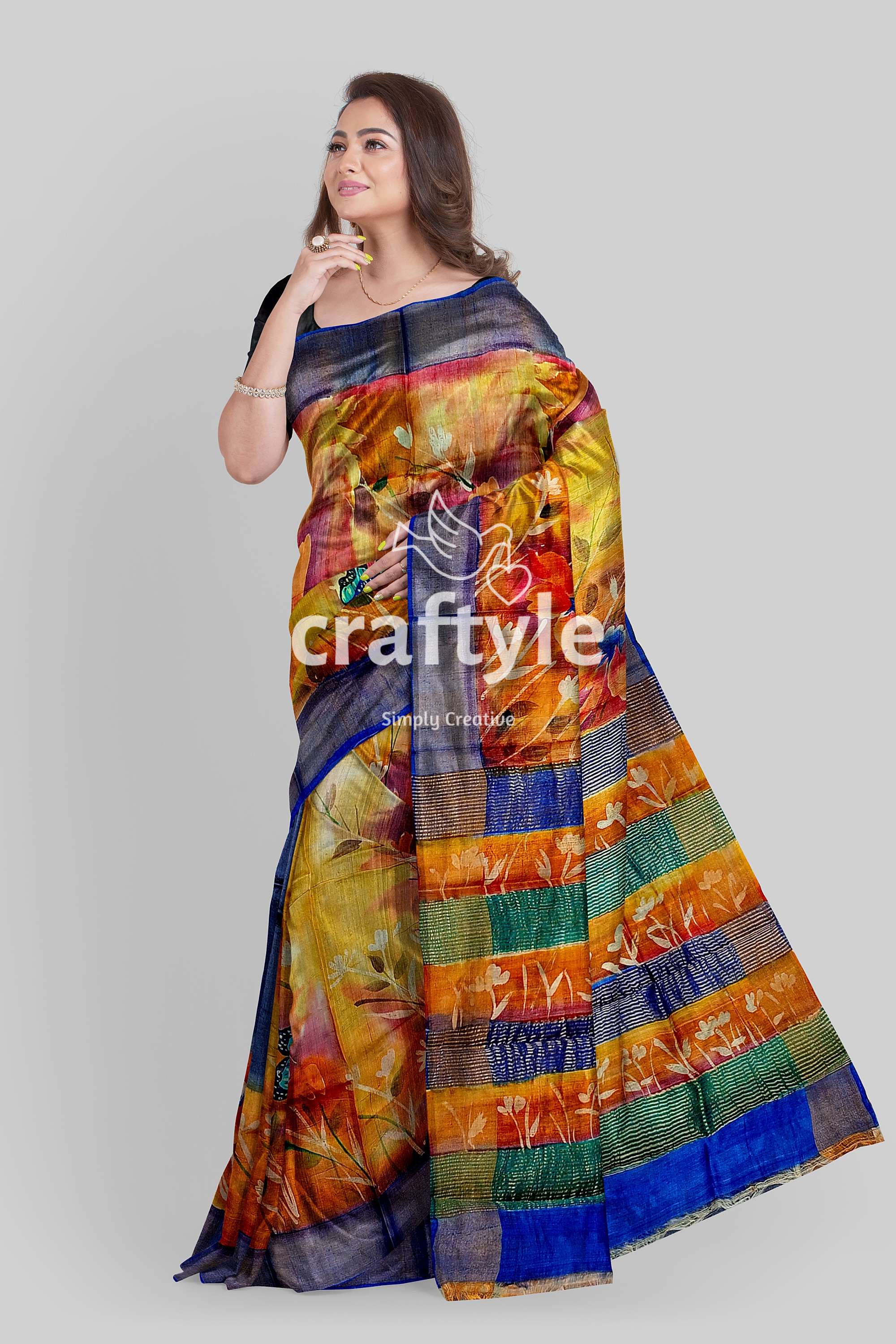 Hand Painted Butterfly Design Zari Pure Tussar Saree - Perfect for Any Occasion - Craftyle