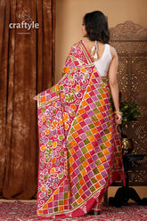 Hand Painted Pure Cotton Batik Saree with Floral Artwork - Craftyle