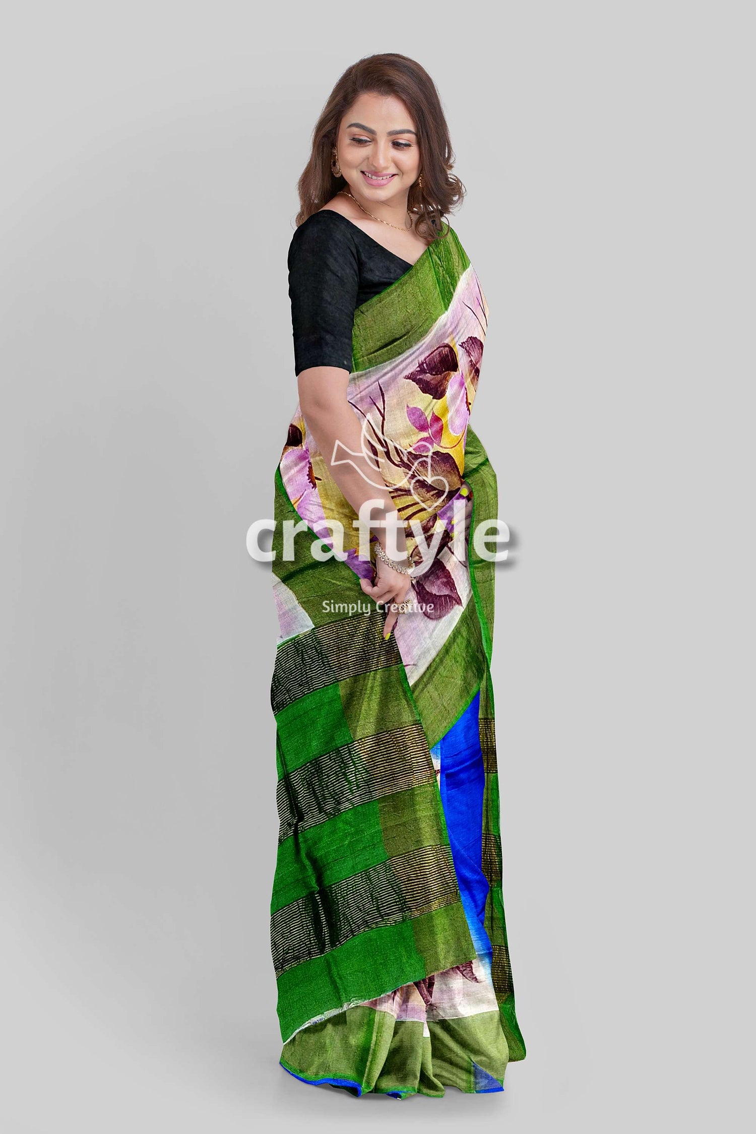 Hand Painted Zari Pure Tussar Saree - Floral Design for a Luxurious Look - Craftyle