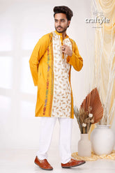 Harvest Gold and White Kantha Work Men&