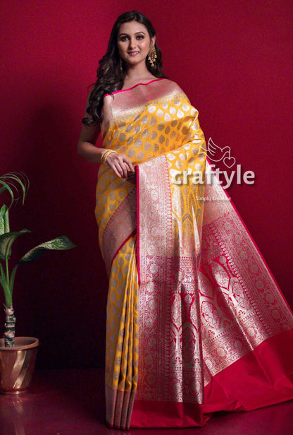 Honey Yellow Banarasi Satin Silk Saree for Women - Craftyle