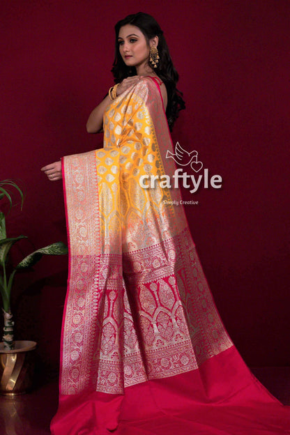 Honey Yellow Banarasi Satin Silk Saree for Women - Craftyle