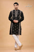 Jade Black and Beige Kantha Work Mens Cotton Ethnic Punjabi - Craftyle