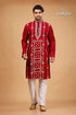 Kutch Work Burgundy Red Designer Cotton Panjabi for Men - Craftyle