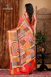 Lava Red Multithread Traditional Silk Kantha Work Saree - Craftyle