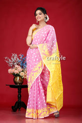 Lavender and Yellow Intricate Jamdani Saree - Craftyle