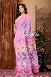 Lavender Purple-Pink Traditional Handloom Jamdani Sari - Craftyle