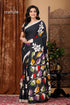 Leaf Design Exclusive Black Hand Batik Pure Cotton Saree - Craftyle