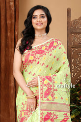 Light Green-Magenta Graceful Jamdani Saree - Craftyle