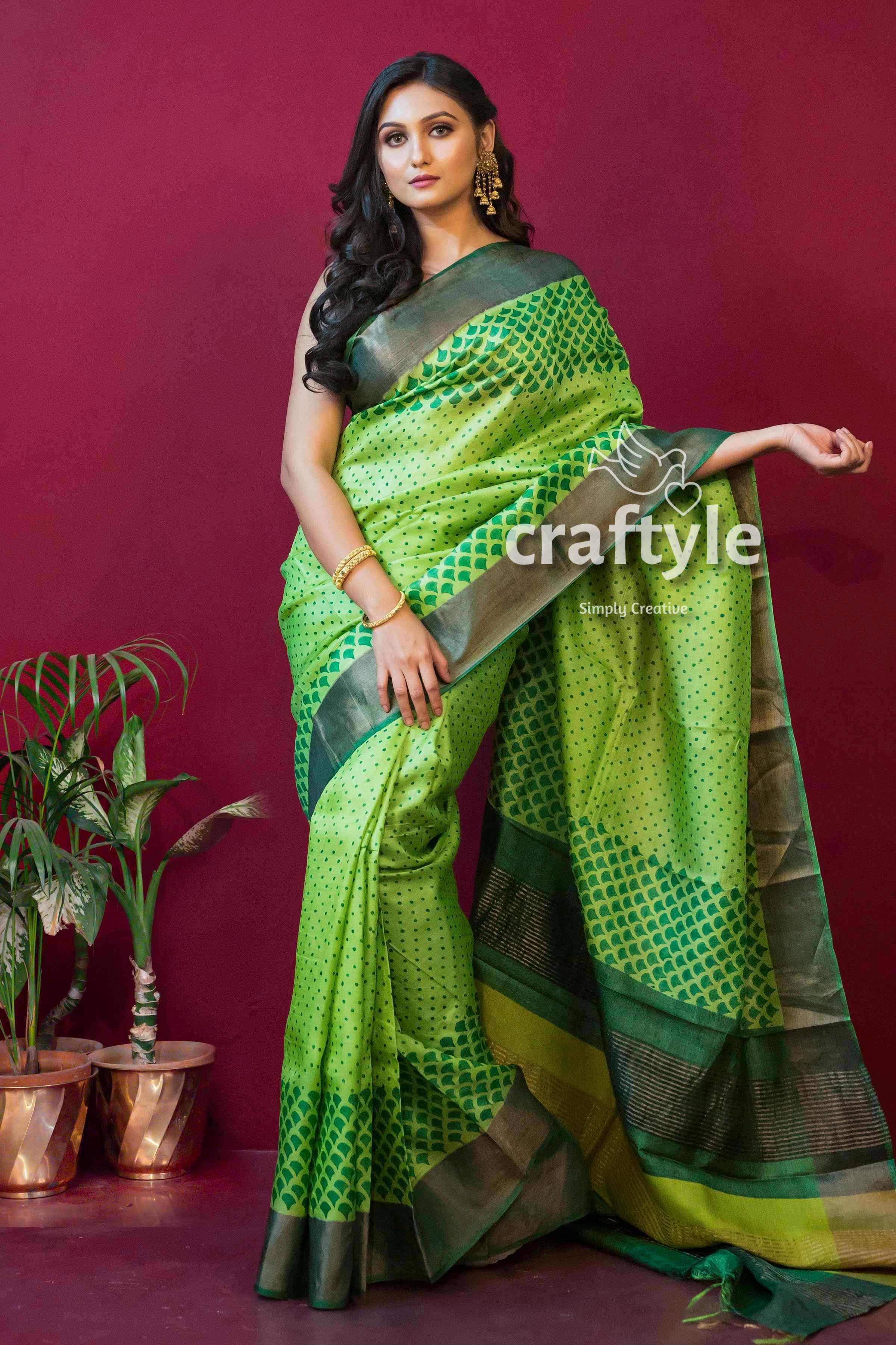 Hand Print Bishnupuri Pure Silk Saree And Running Blouse Piece,Hand Print sold Silk Saree, With Silkmark Certified,