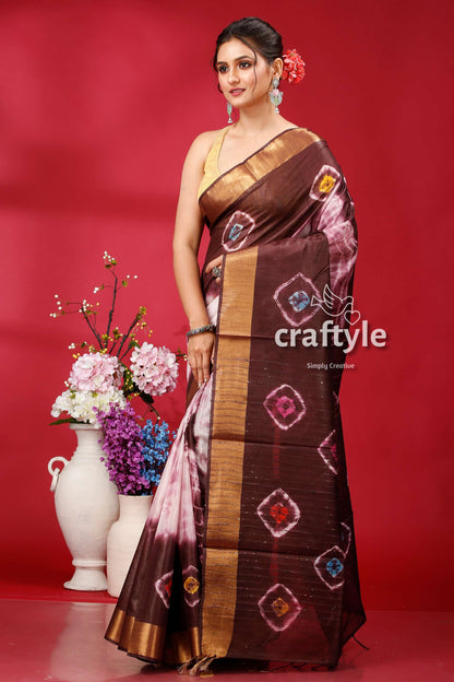 Livid Brown Silk Bandhni Saree - Indian Traditional Wear - Craftyle