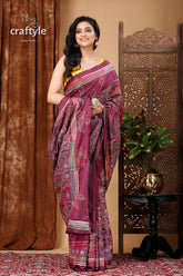 Magenta Purple Silk Kantha Stitch Saree - Reverse Stitch - Craftyle