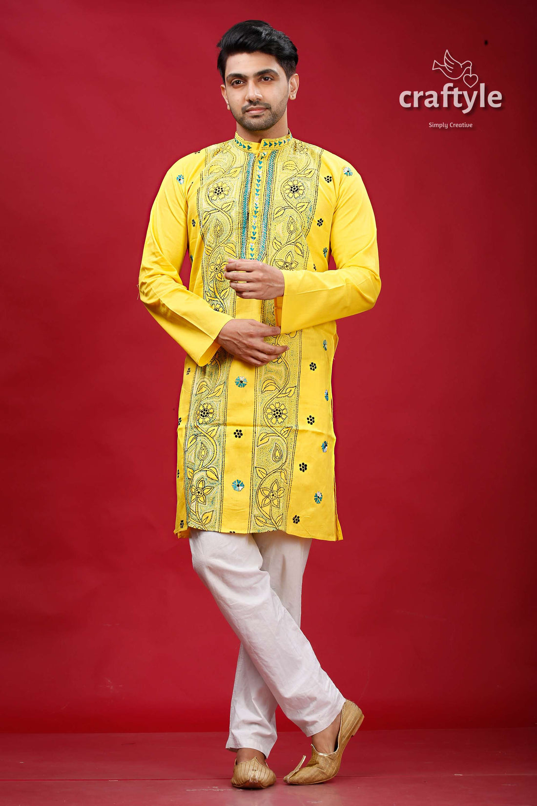 Minion Yellow Kantha Stitch Cotton Men&