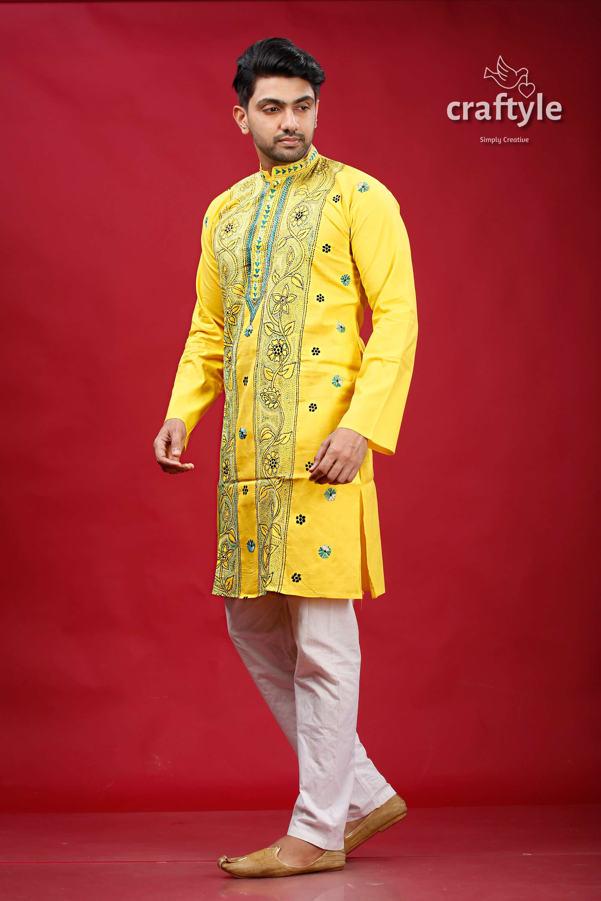 Minion Yellow Kantha Stitch Cotton Men&