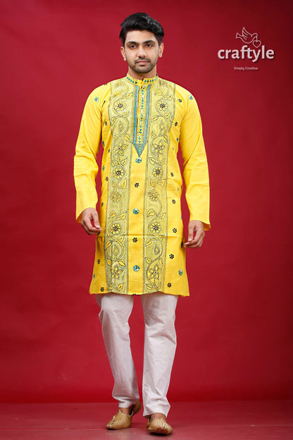 Minion Yellow Kantha Stitch Cotton Men&