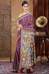 Mulberry Purple Kantha Embroidery Silk Saree-Craftyle