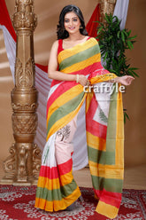 Multicolor Hand Block Pure Cotton Saree-Craftyle