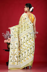 Olivine-White Elegant Jamdani Saree for Women - Craftyle