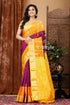 Palatinate purple and Saffron Kanjivaram Silk Saree - Traditional Ethnic Wear - Craftyle