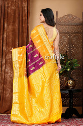 Palatinate purple and Saffron Kanjivaram Silk Saree - Traditional Ethnic Wear - Craftyle