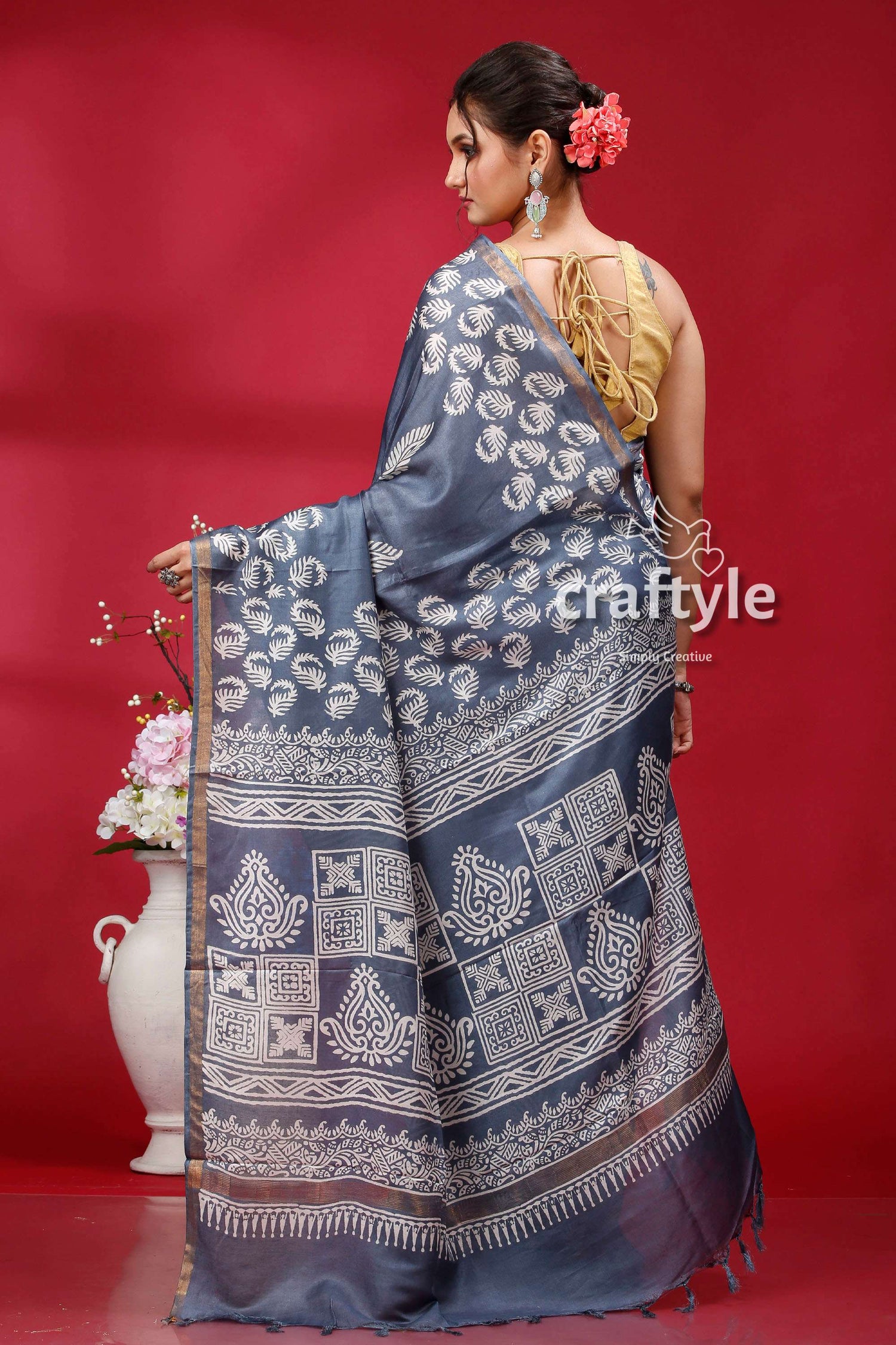 Paynes Gray Modal Silk Saree - Modern and Stylish - Craftyle