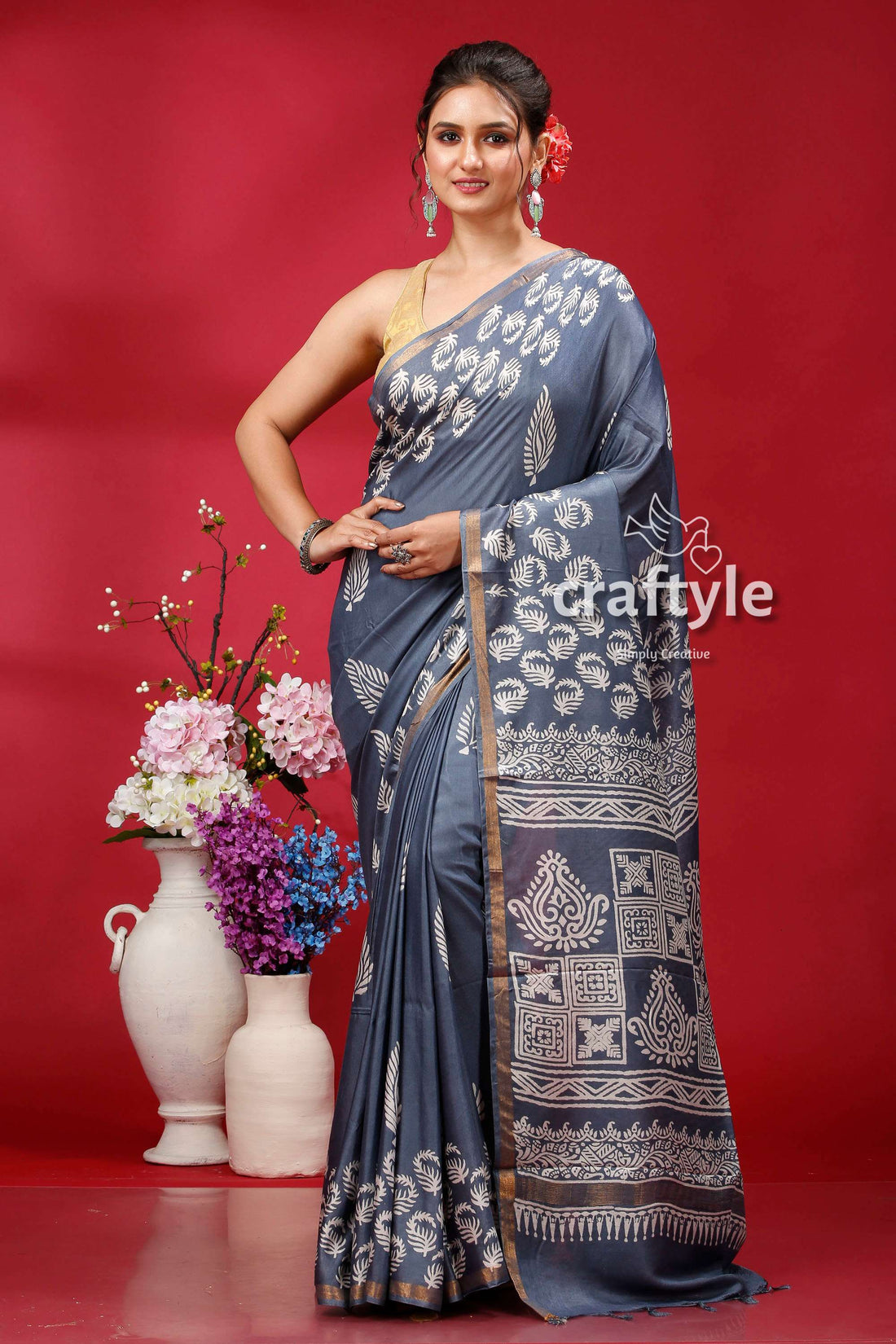 Paynes Gray Modal Silk Saree - Modern and Stylish - Craftyle