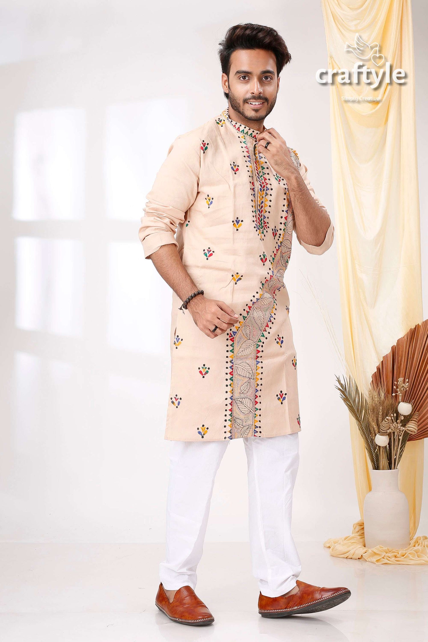 Pearl Bush Multithread Design Kantha Work Men&