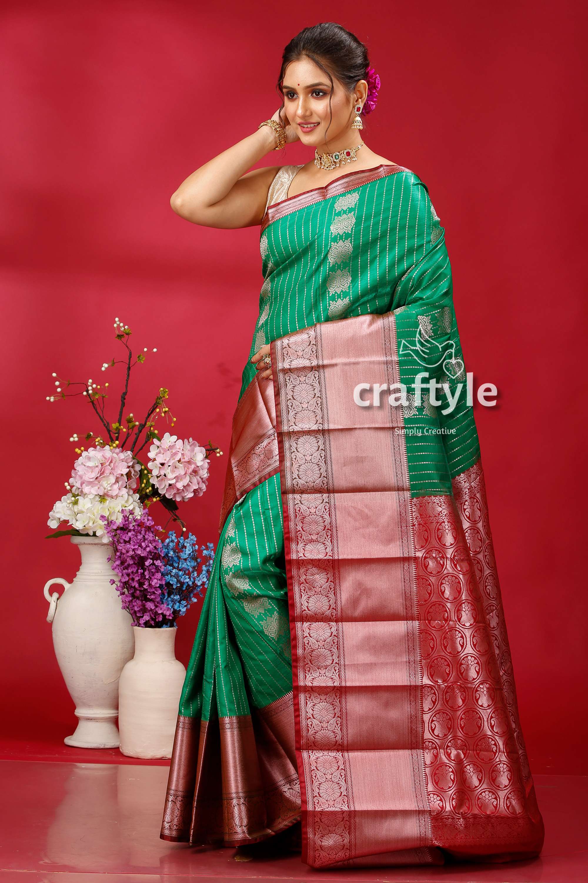 Pigment Green Kosha Silk Saree - Traditional Elegance - Craftyle