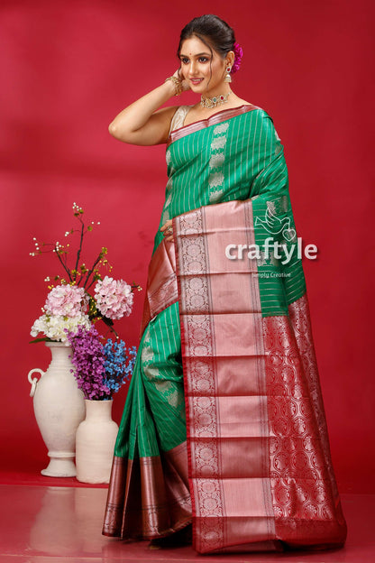 Pigment Green Kosha Silk Saree - Traditional Elegance - Craftyle