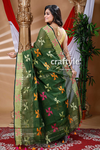 Pine Green Handloom Cotton Saree-Craftyle