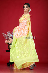 Pink Pastel Green Jamdani Saree - Elegant Indian Wedding Attire - Craftyle