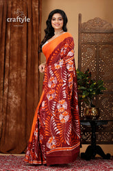 Premium Cotton Batik Saree with Alpana Design - Handcrafted Luxury - Craftyle