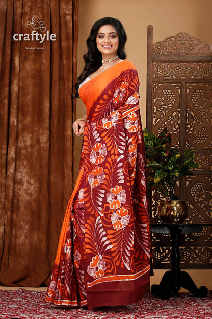 Premium Cotton Batik Saree with Alpana Design - Handcrafted Luxury - Craftyle