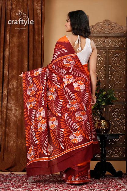 Premium Cotton Batik Saree with Alpana Design - Handcrafted Luxury - Craftyle