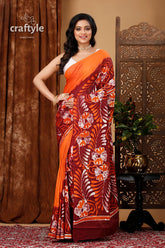 Premium Cotton Batik Saree with Alpana Design - Handcrafted Luxury - Craftyle