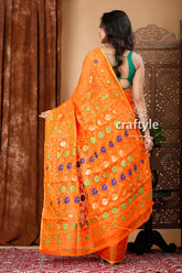 Pumpkin Orange Bengal Handloom Jamdani Saree - Craftyle